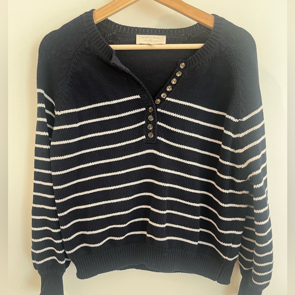Sezane LÉONTINE JUMPER Navy and White Striped Sweater Size Small - Picture 3 of 9